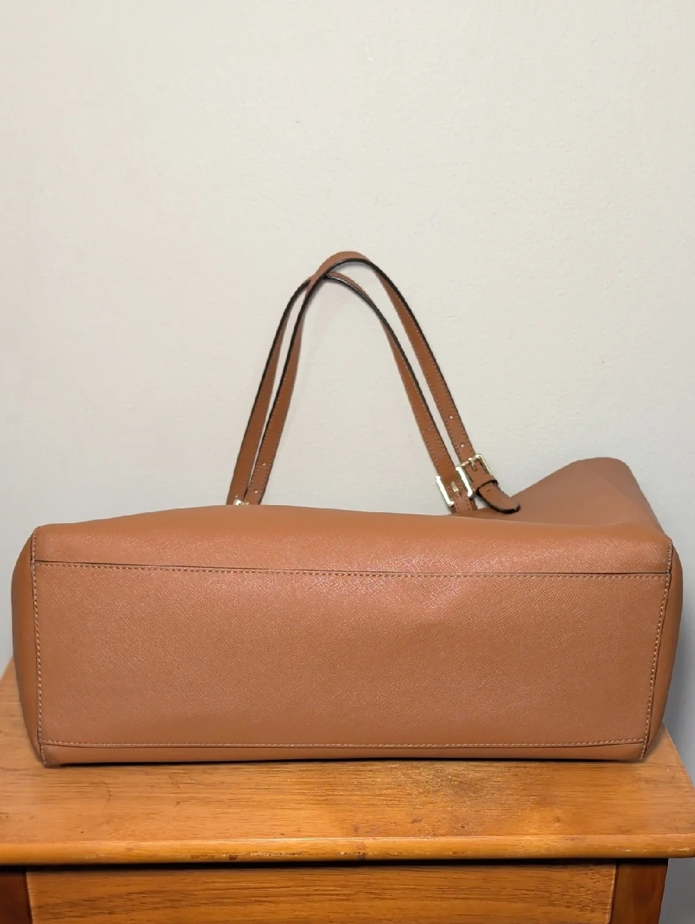 Tory Burch York Buckle Tote Bag Saffiano Leather Cognac Brown Gold Hardware